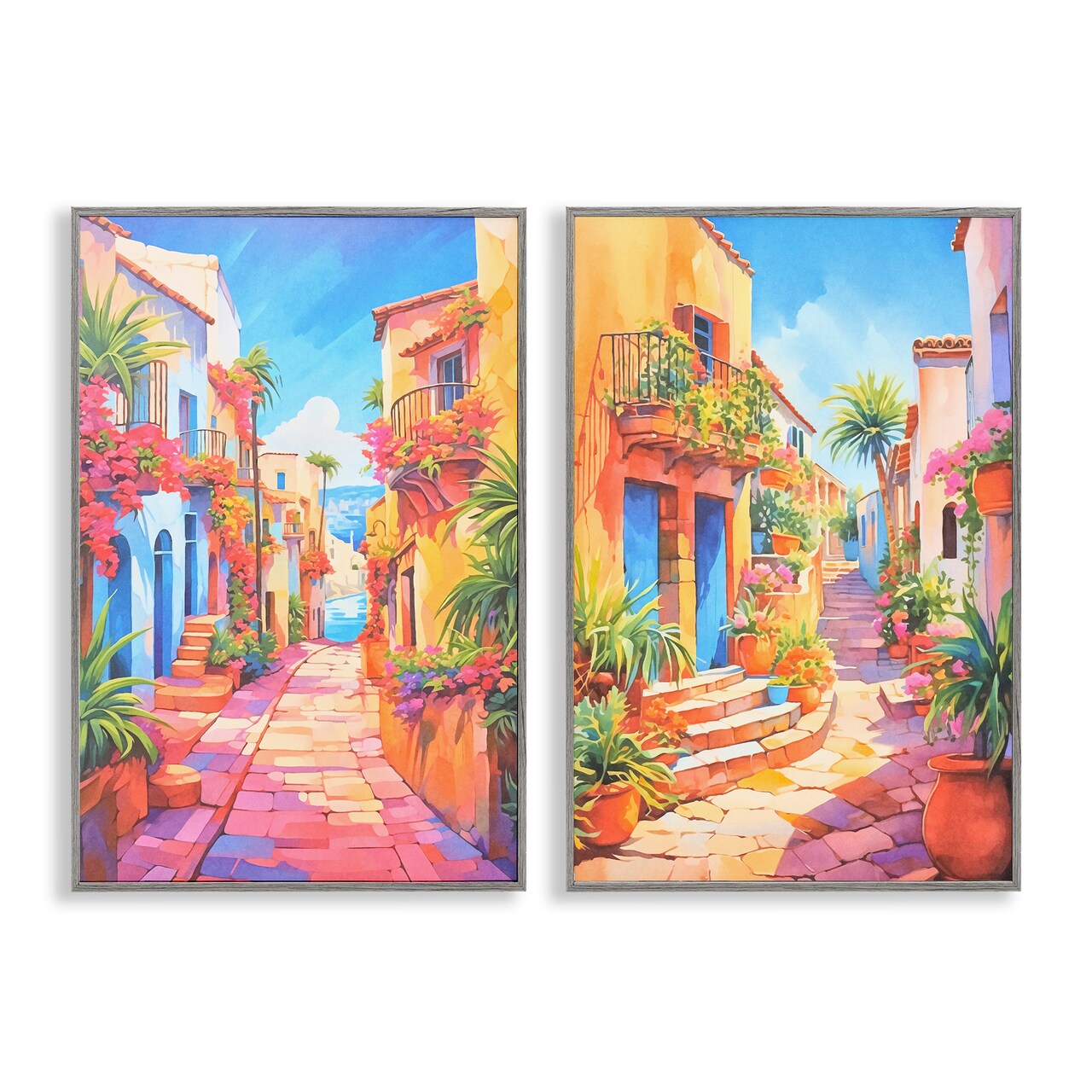 Stupell Industries Quaint Mediterranean Village 2 pc Framed Giclee Wall Art Set Design by Andrea Haase